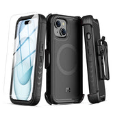 MyBat Pro Maverick Series MagSafe Case w/ Holster and Tempered Glass for Apple iPhone 15 (6.1) - BlackMyBat Pro